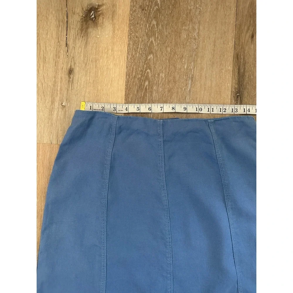 Relativity Womens Size 10 Linen Skirt Blue Fringe Raw Hem Pencil‎ Knee Midi